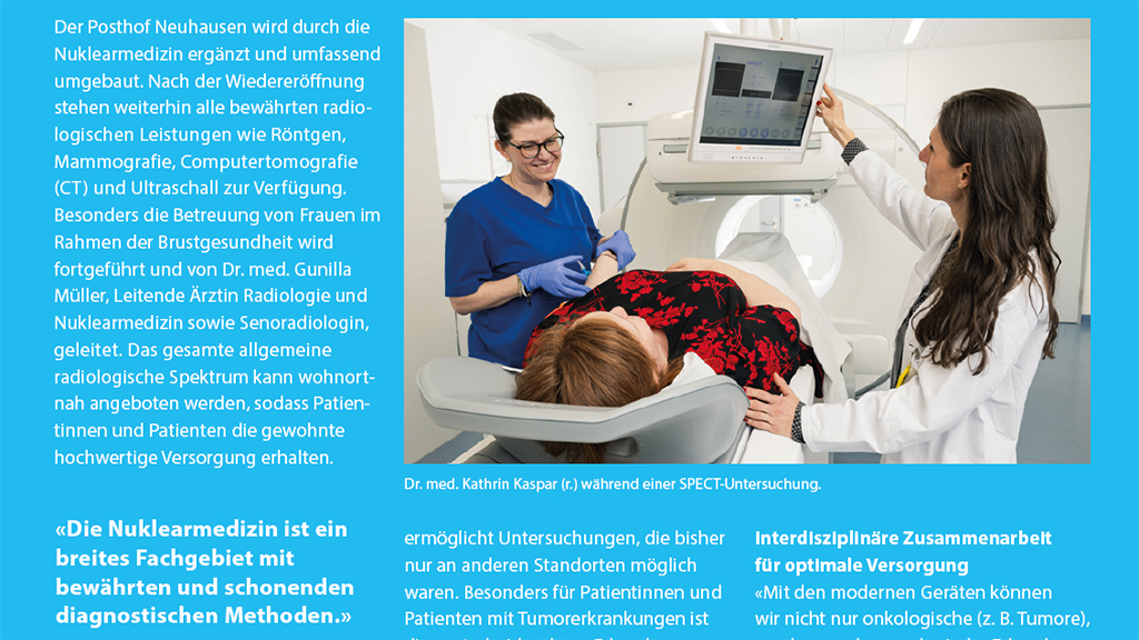 Bildausschnitt des Artikels 'Erweiterte Diagnostik durch Radiologie und Nuklearmedizin' aus der Radius-Ausgabe 1-2026, dem Magazin der Spitäler Schaffhausen 